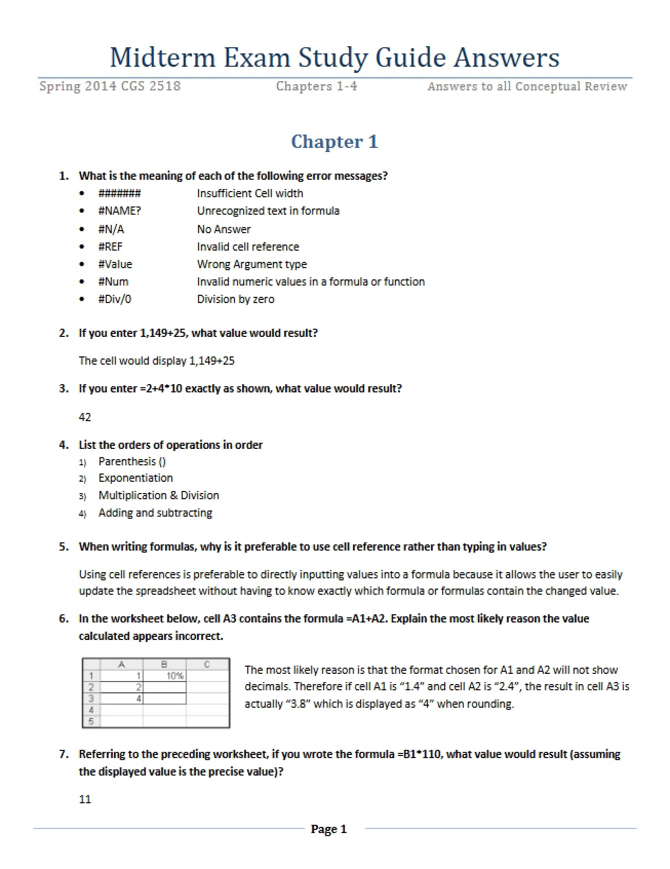 Spreadsheets Chapter One