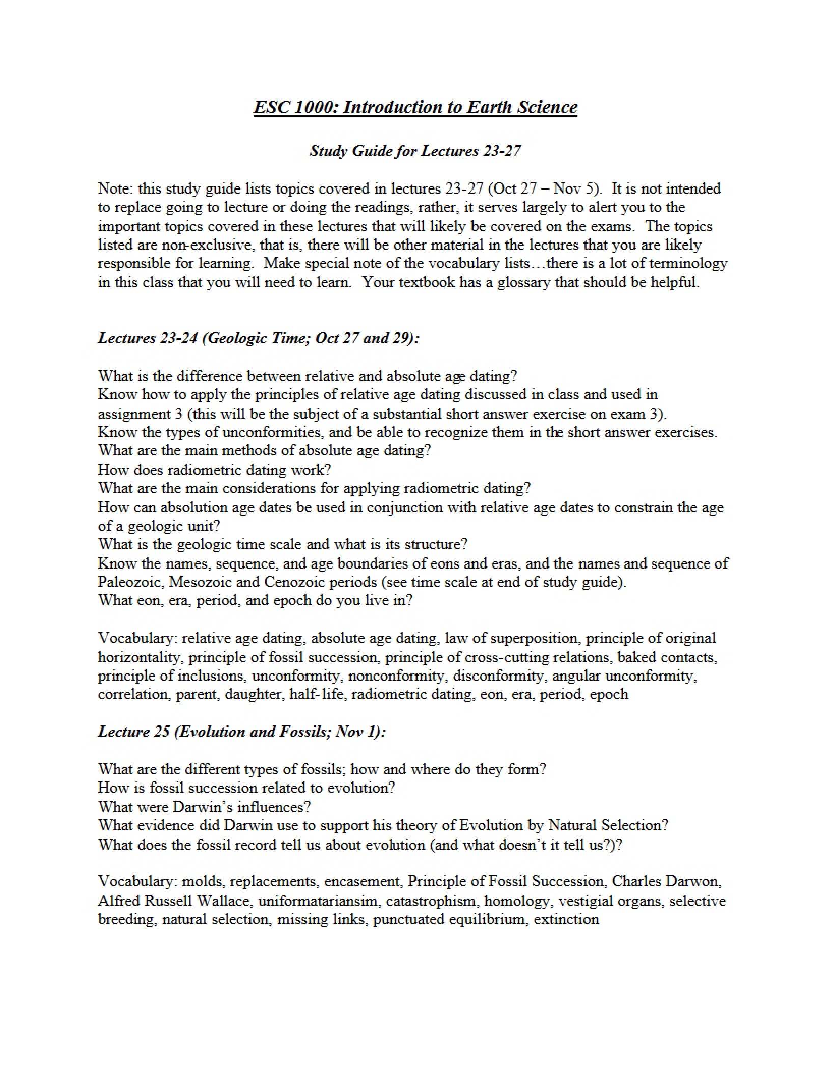 Lectures 23-27 Study Guide