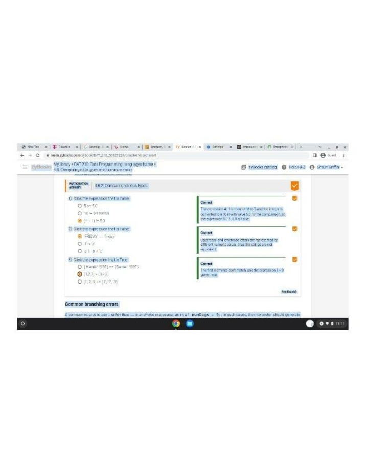 Data Type Comparisons and Errors