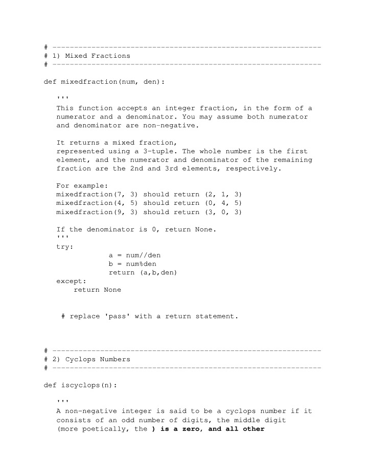 Python Functions for Parity, Cyclops Numbers, and Mixed Fractions