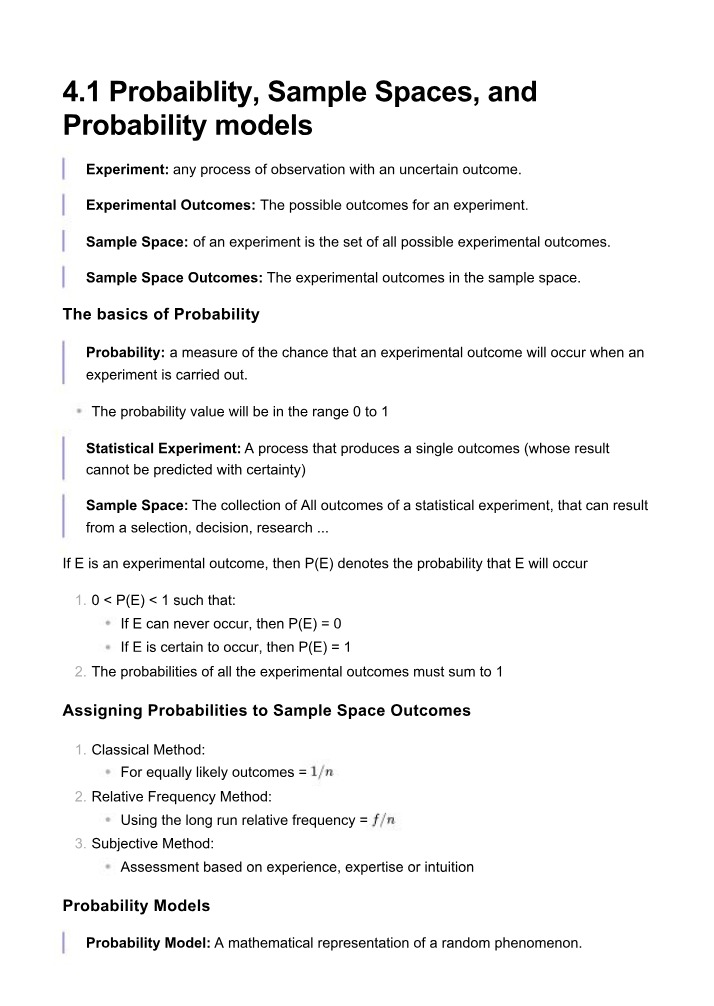 Sample Spaces and Probability Models