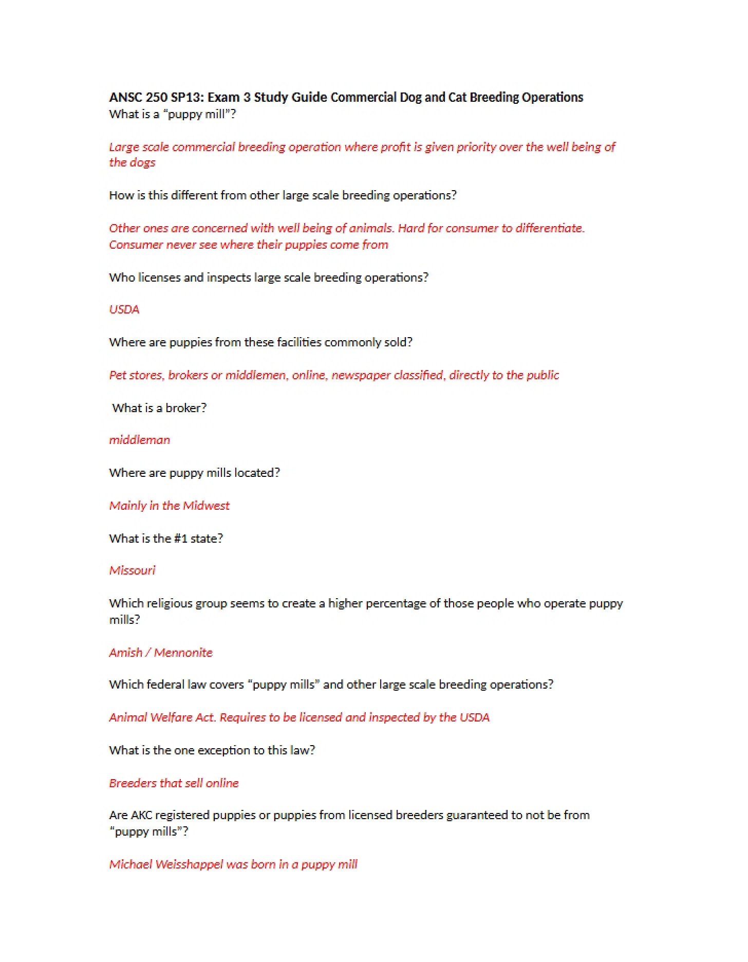 Study Guide 3 (ANSC)