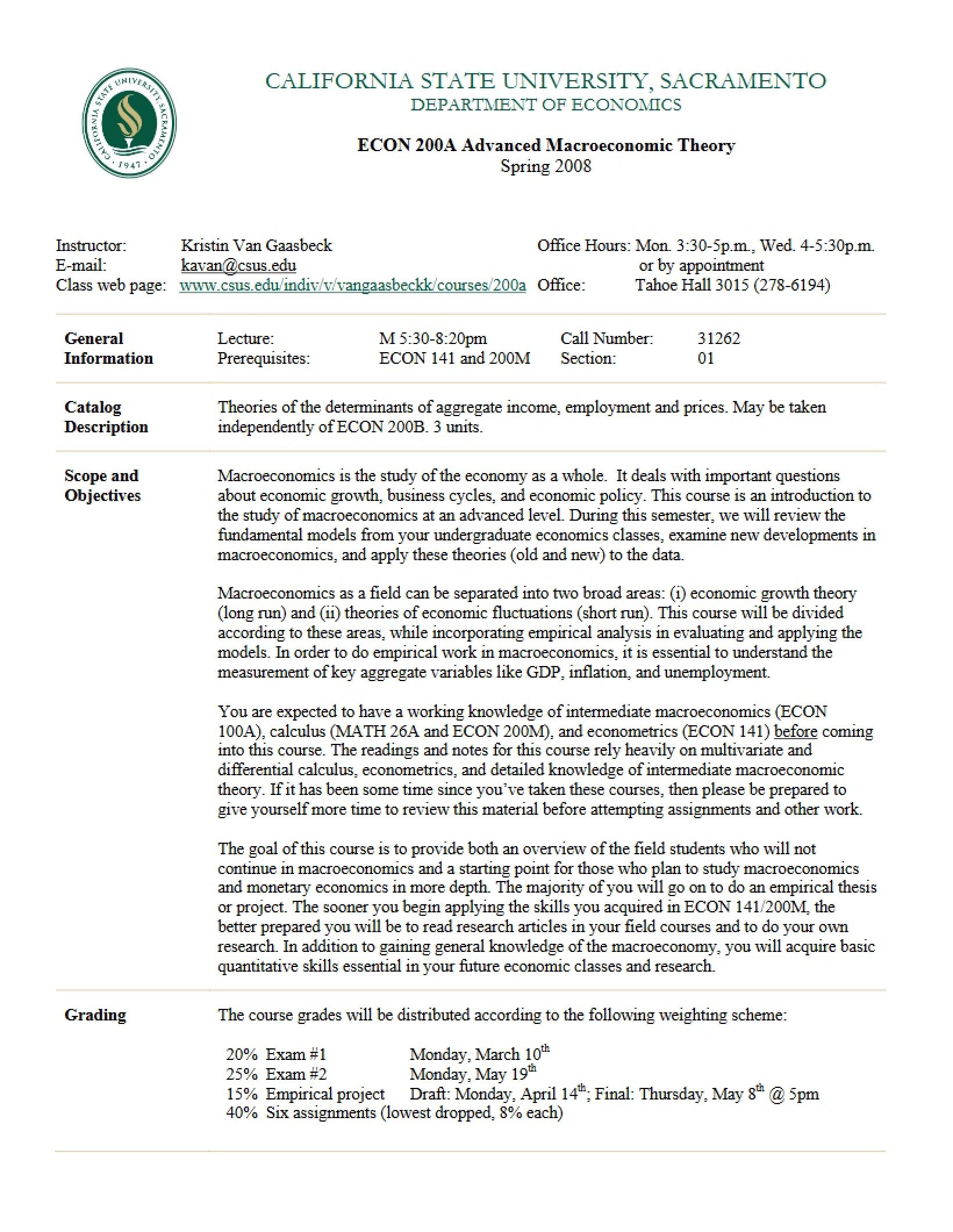 Adv Macroeconomic Theory Syllabus