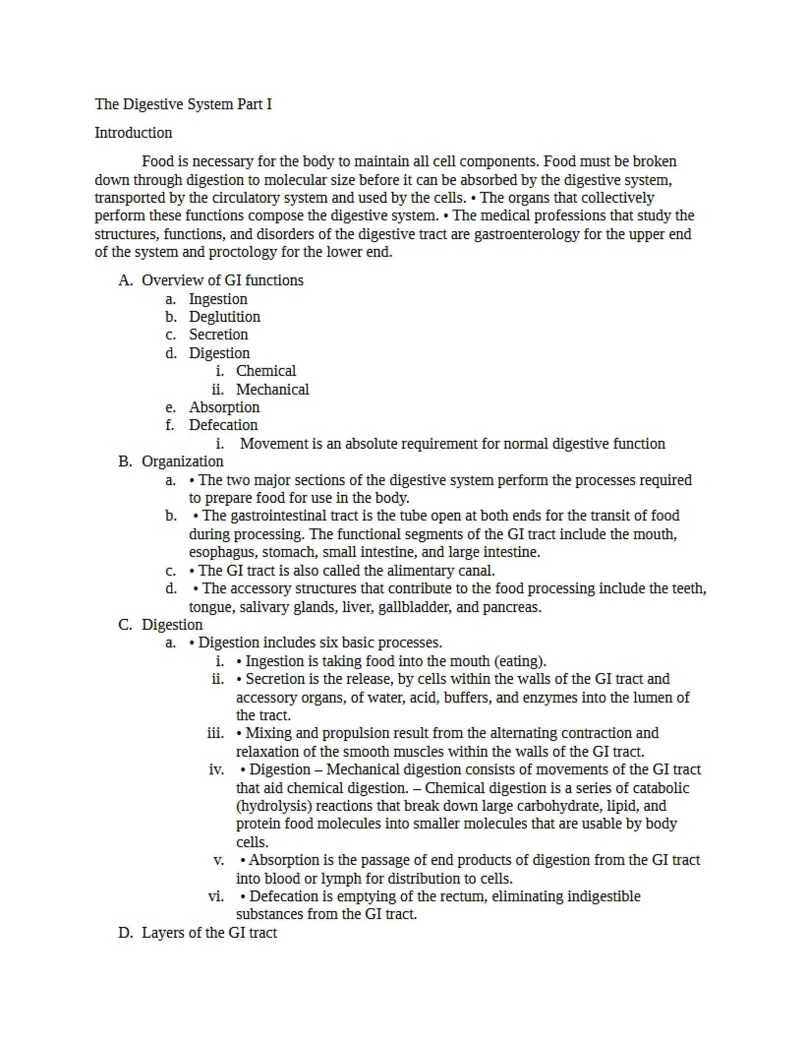 Digestive System Part One