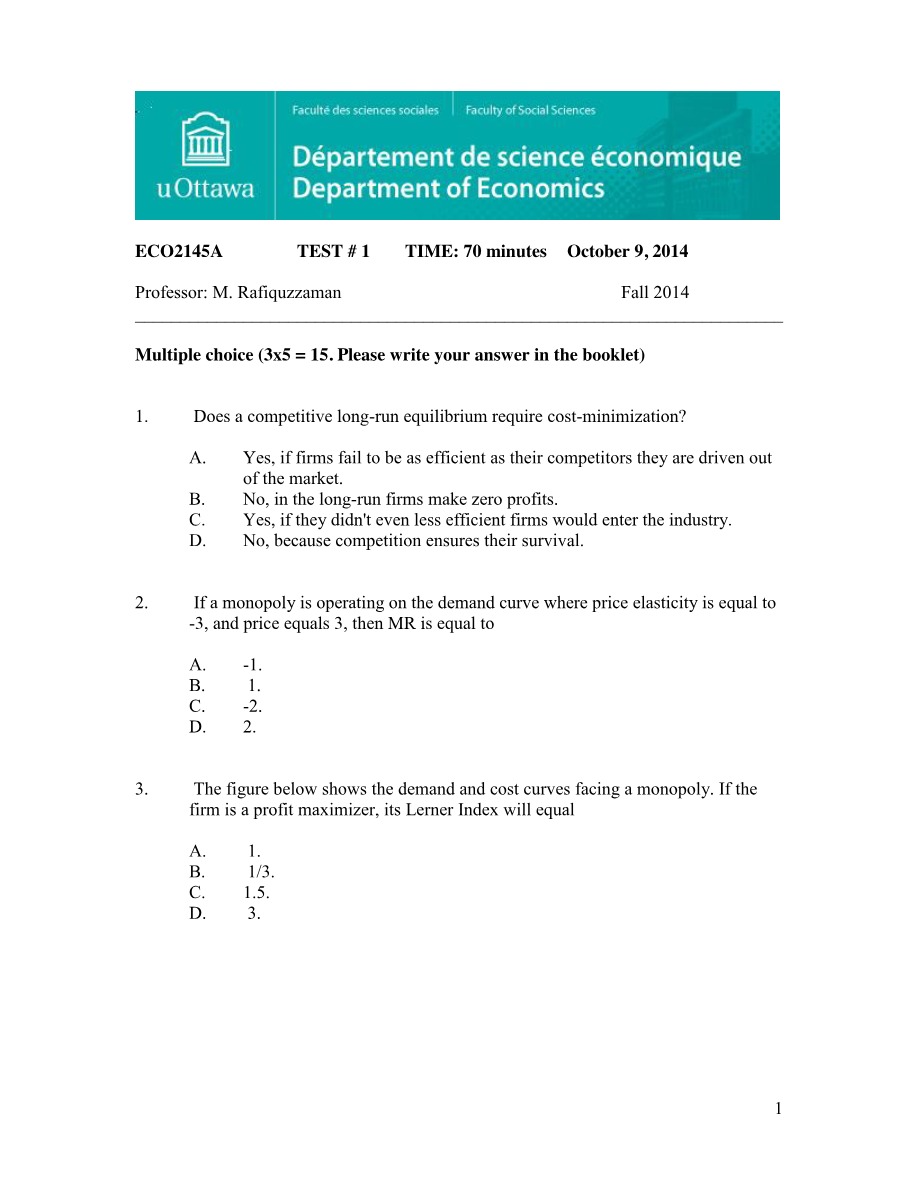 Test 1 - ECO 2145A