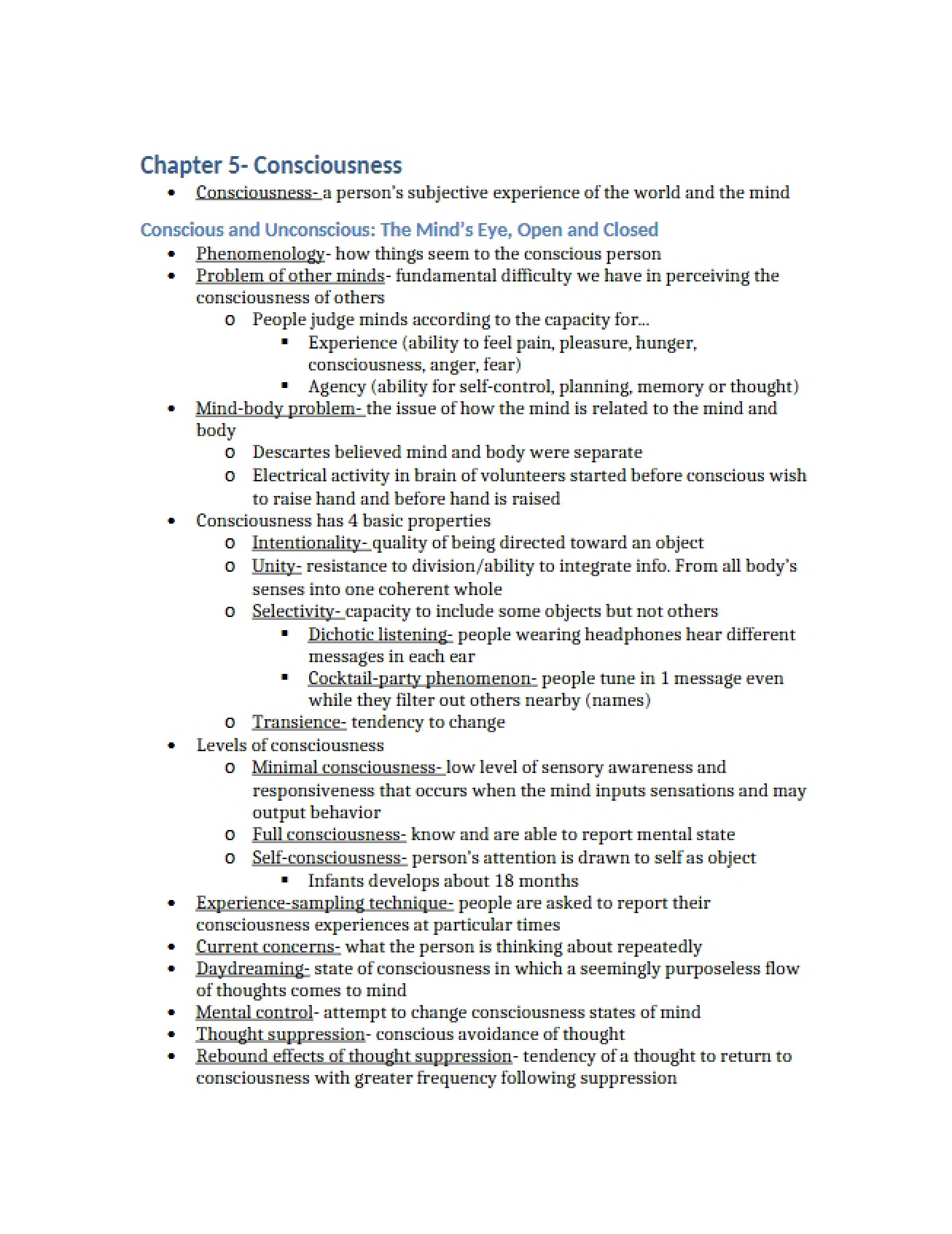 Consciousness Chapter Five