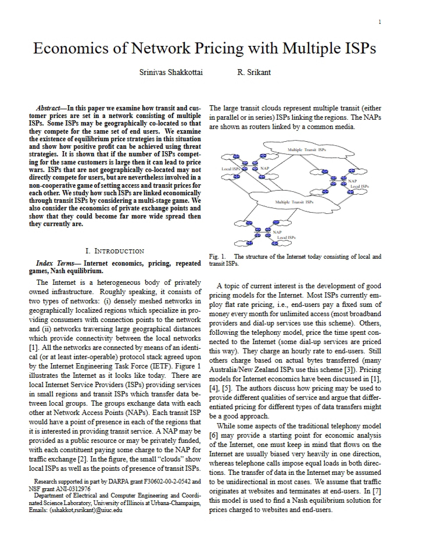 Network Pricing Economics (Multiple ISPs)