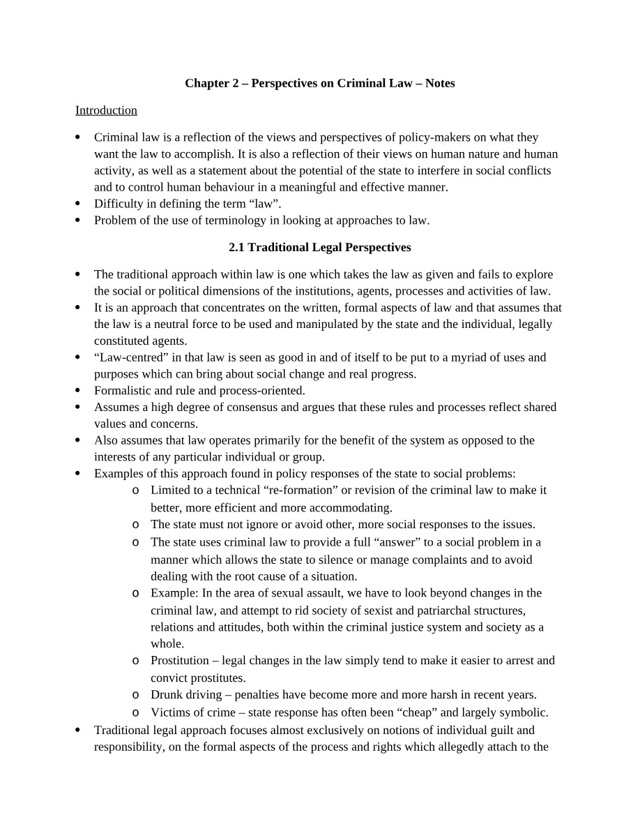 Notes on Perspectives in Criminal Law