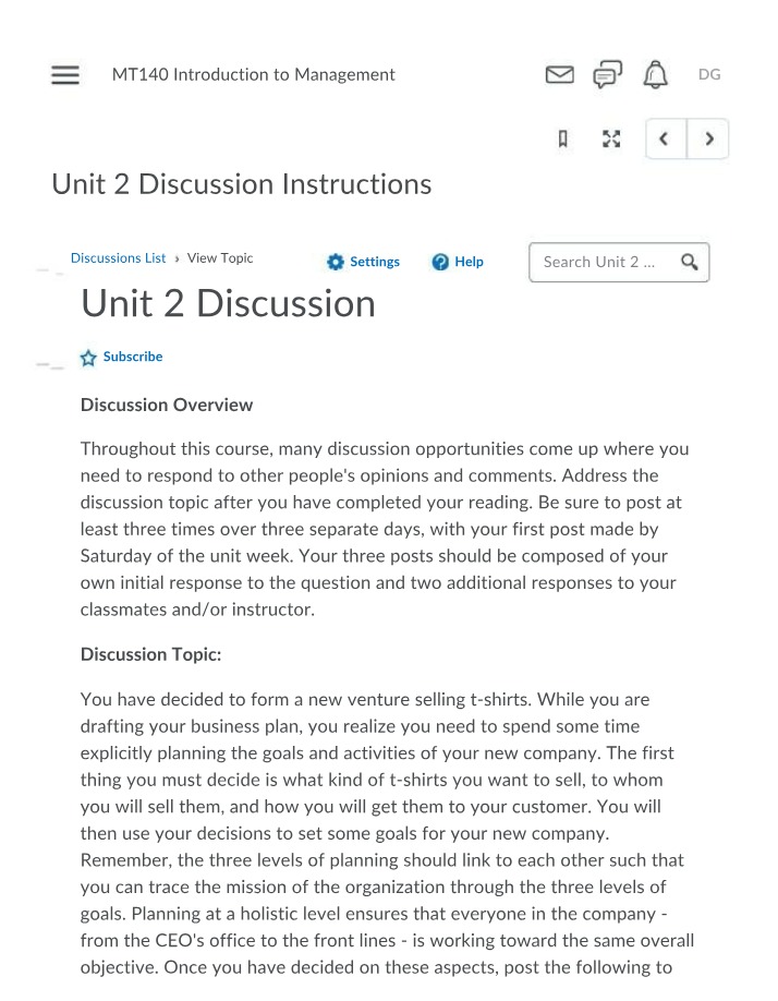 Instructions for Unit 2 Discussion