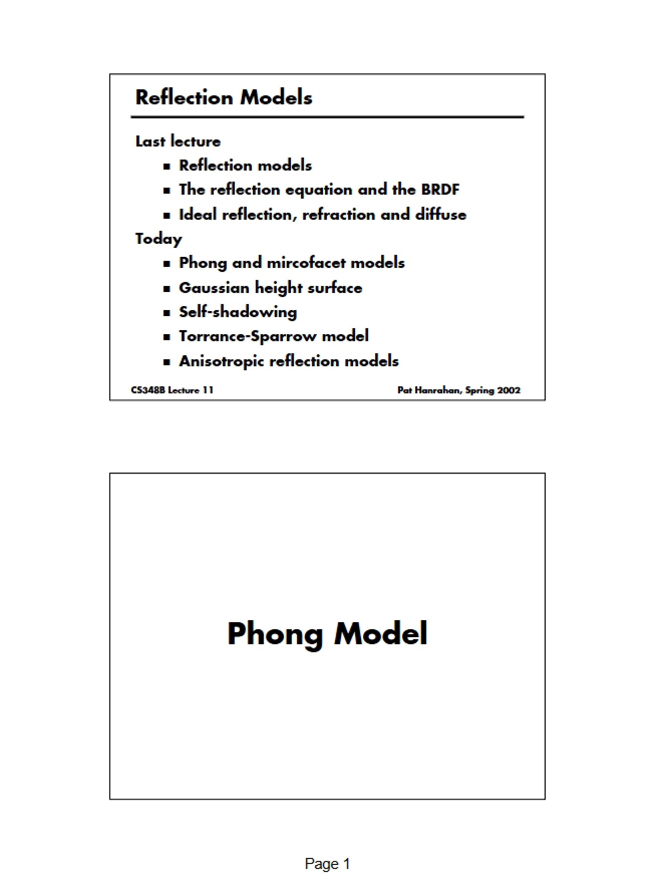 Image Synthesis Techniques Lecture Notes (Set 1)