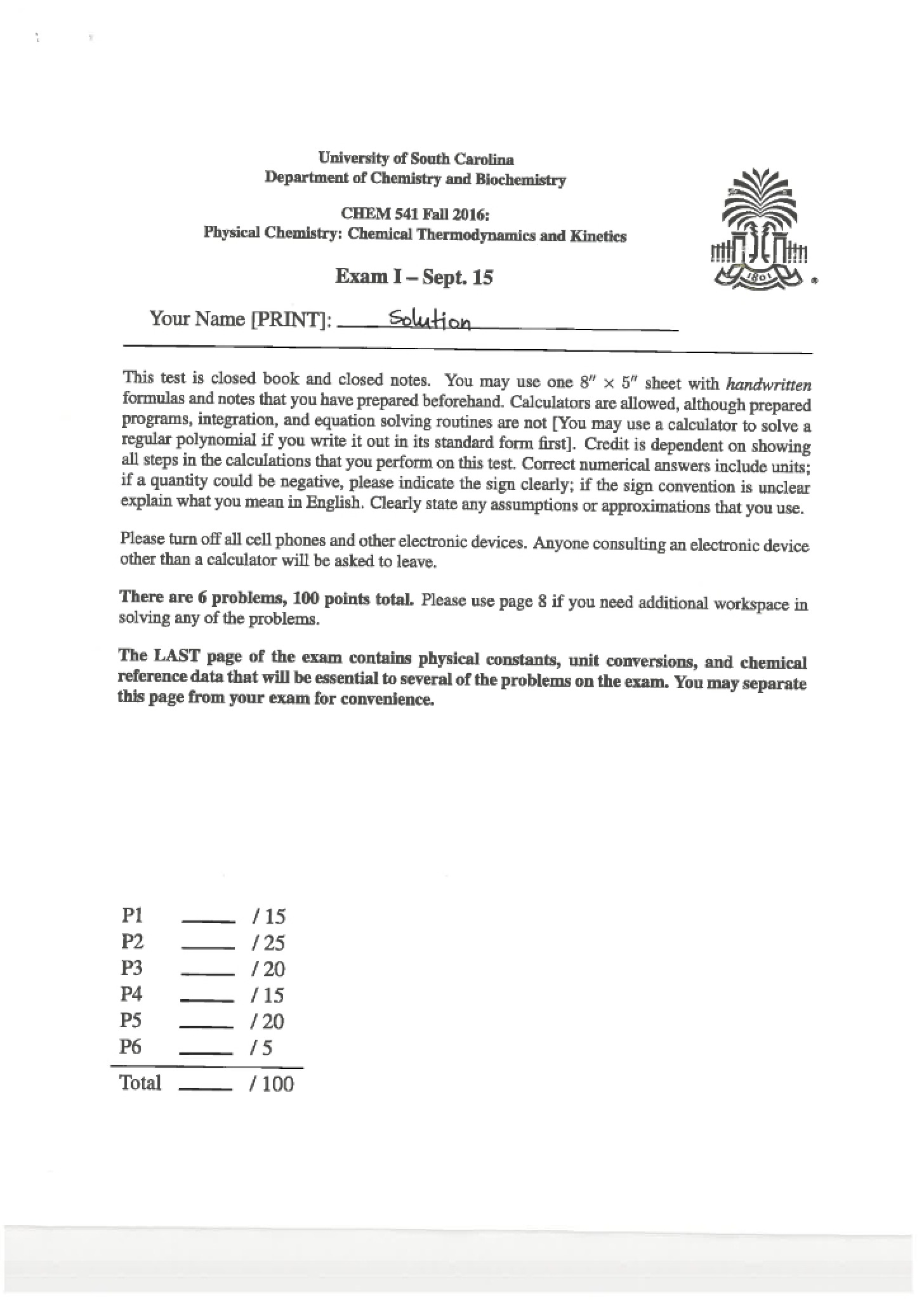 Solutions for Exam 1