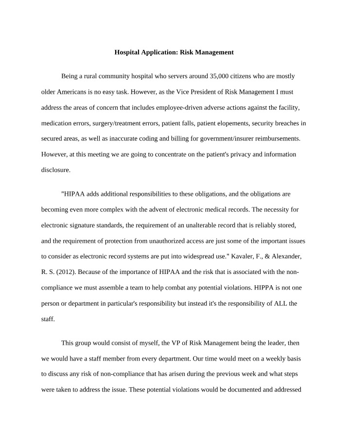 Risk Management - Hospital Application