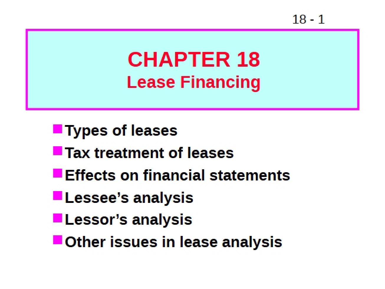 Lease Financing - Chapter Eighteen