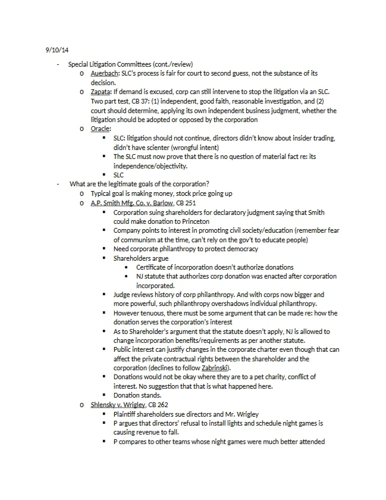 Committees for Special Litigation