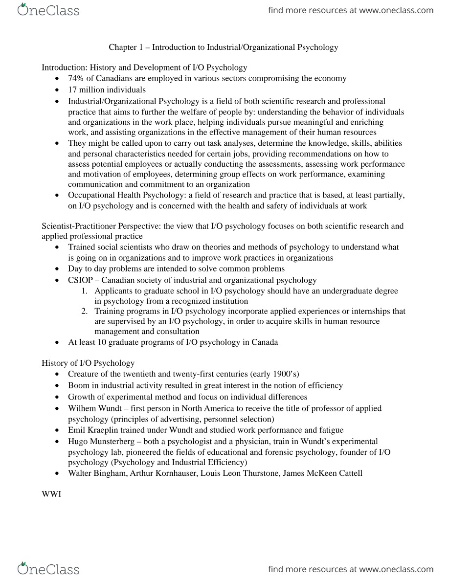 History and Development of Industrial-Organizational Psychology