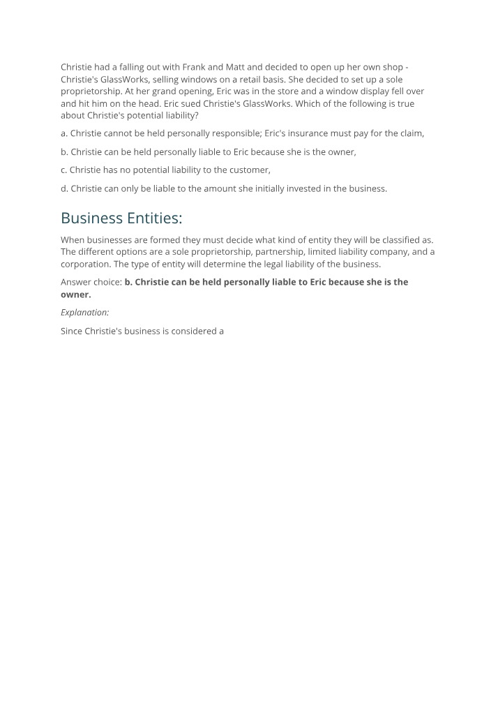 Question Sample for Business Entities
