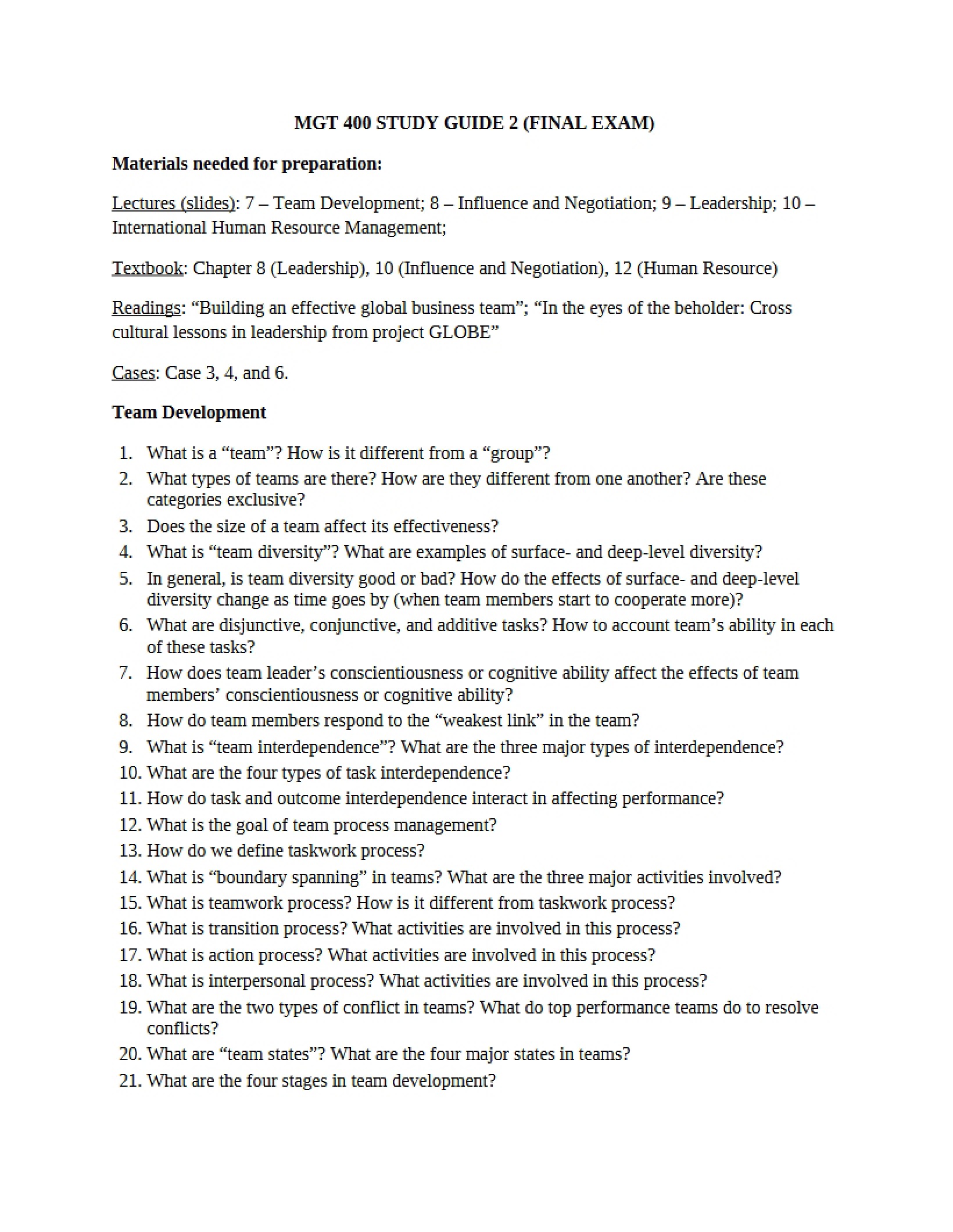 Management Final Exam