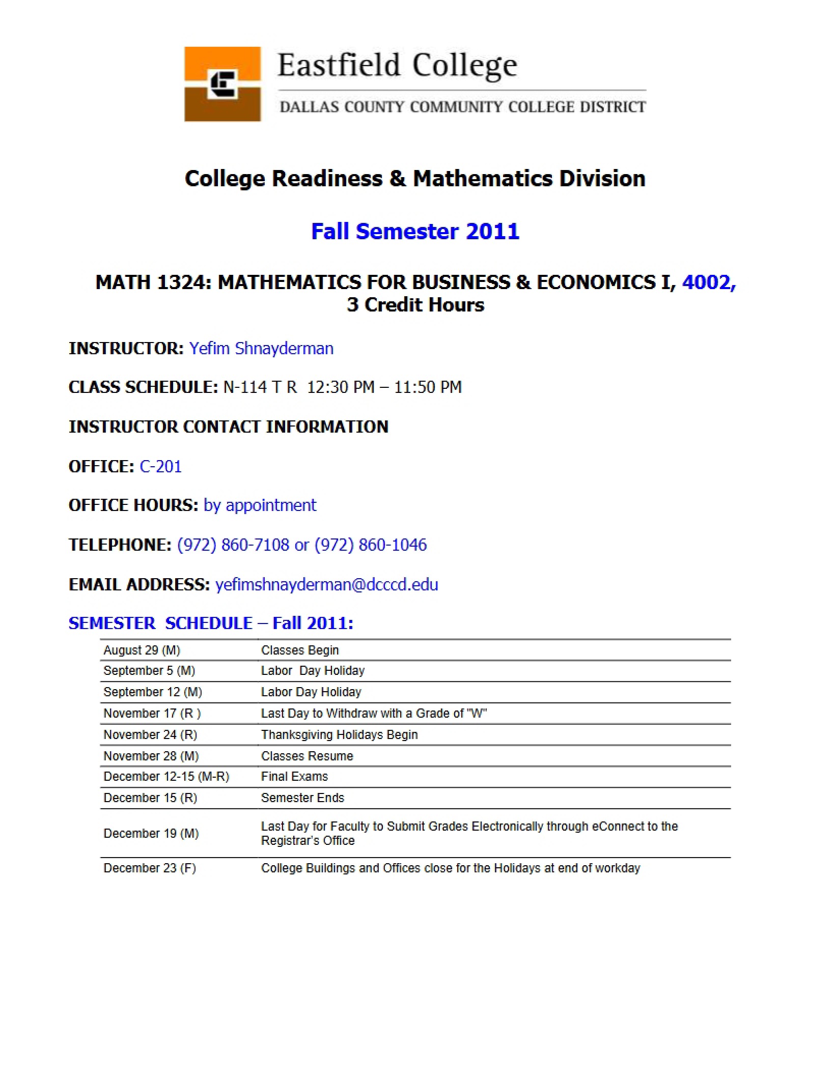 Math for Business and Social Sciences Syllabus