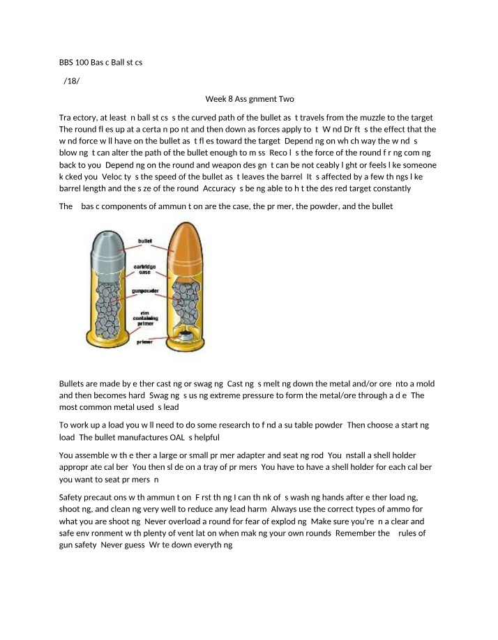 Week 8 Assignment Two for Basic Ballistics