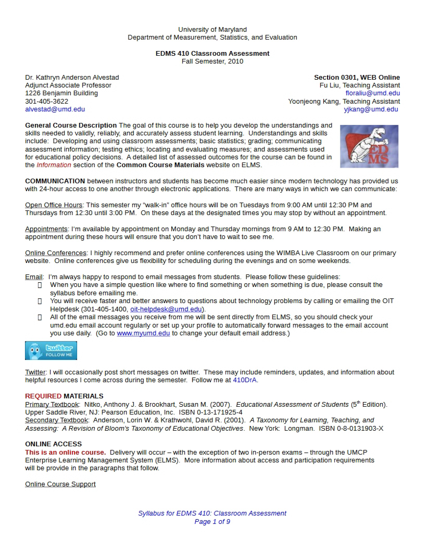 Syllabus for EDMS 410