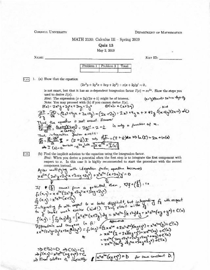 MATH 2130 Calculus III - Spring 2019 Quiz 13