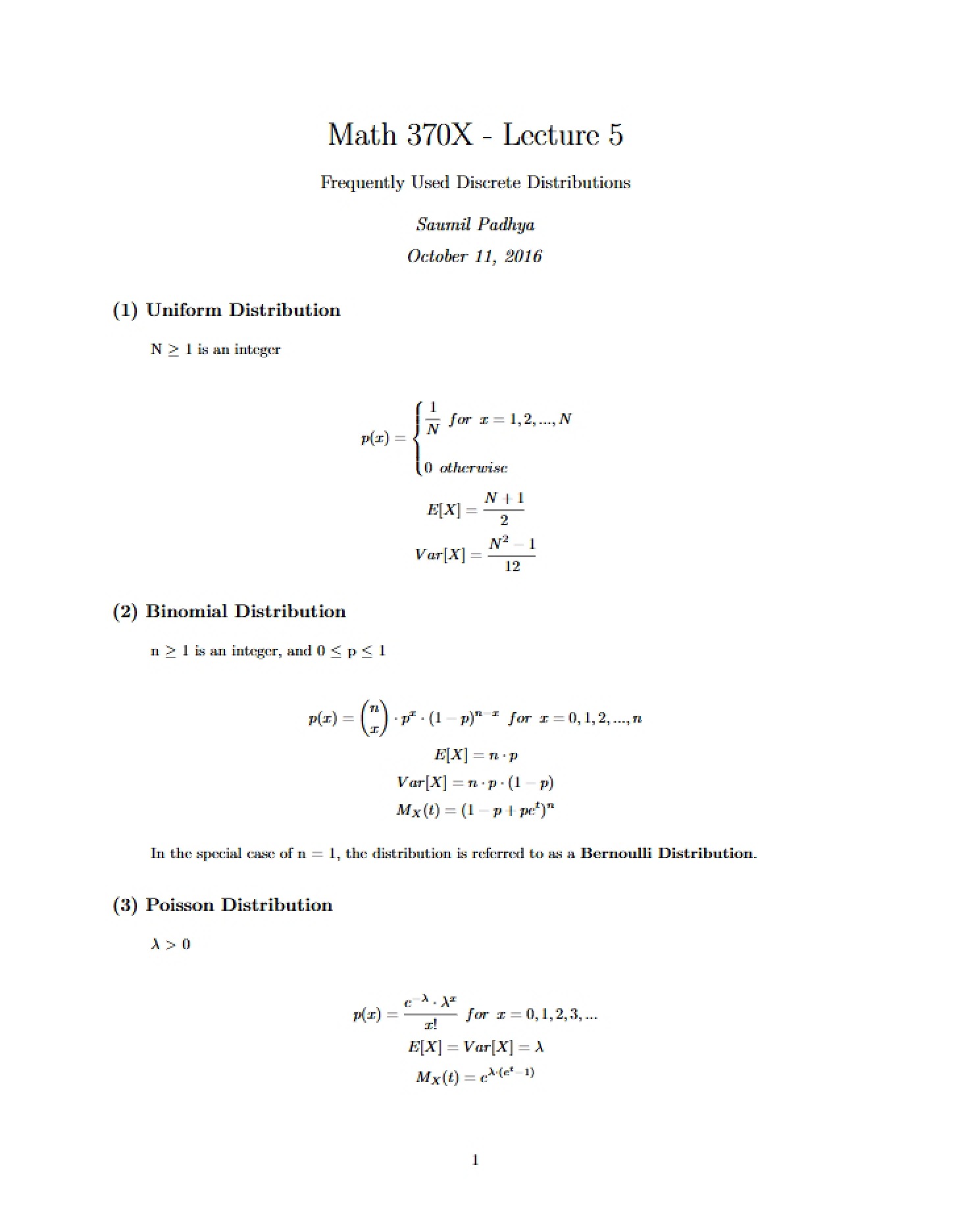 Handout for Lecture 05 - 3 Pages