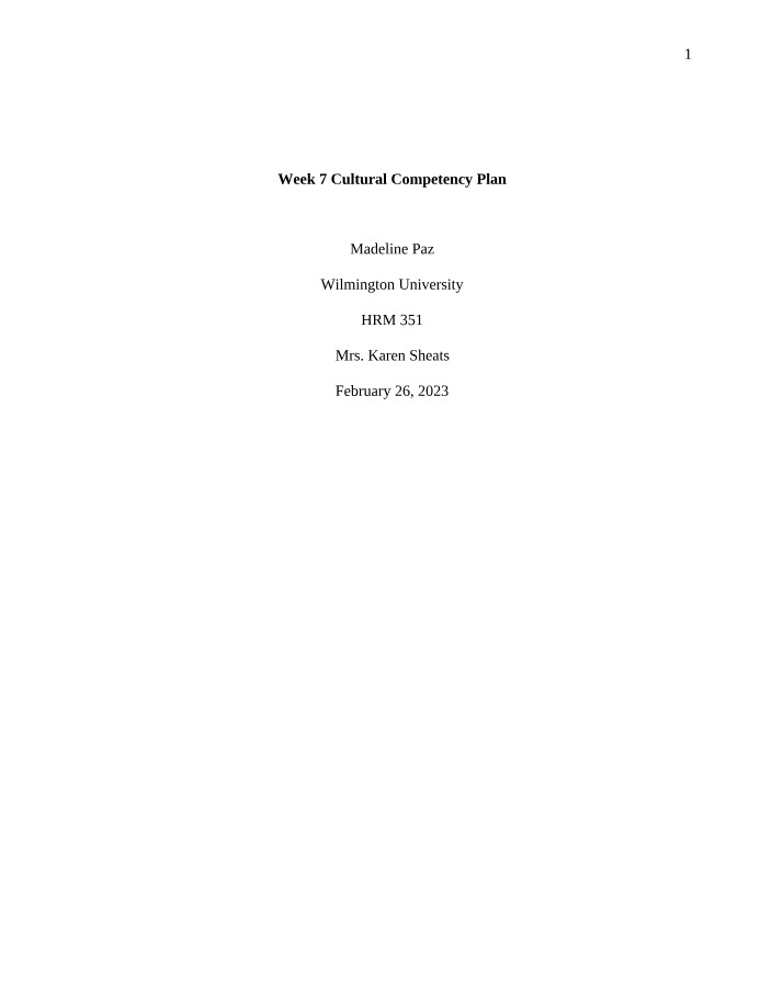Cultural Competency Plan - Week 7