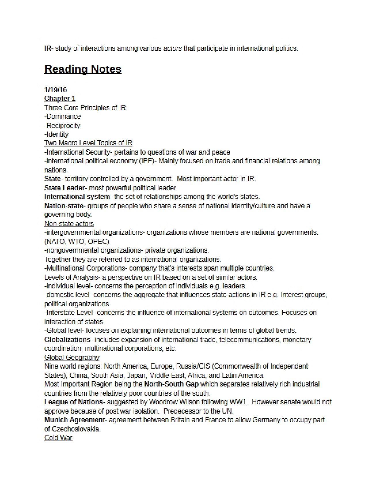 International Relations Notes