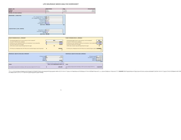 Worksheet for Life Insurance Needs Analysis