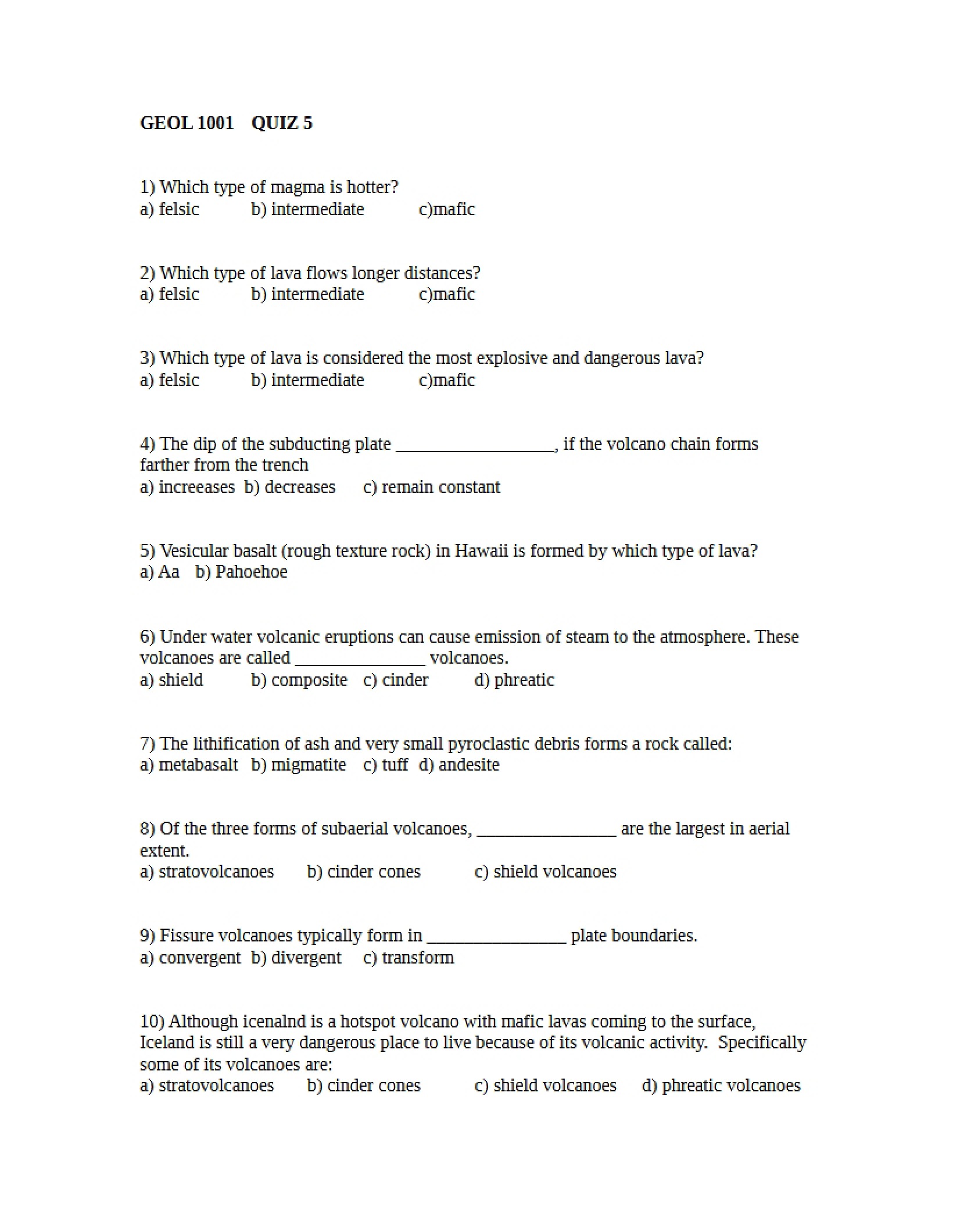 Quiz 5 General Geology