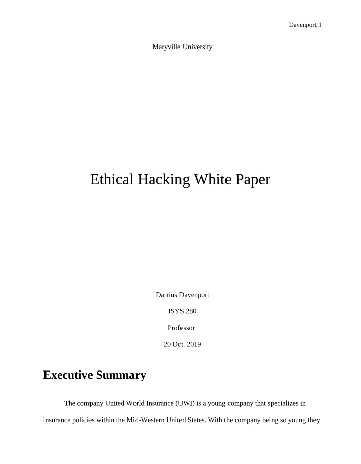 White Paper on Ethical Hacking