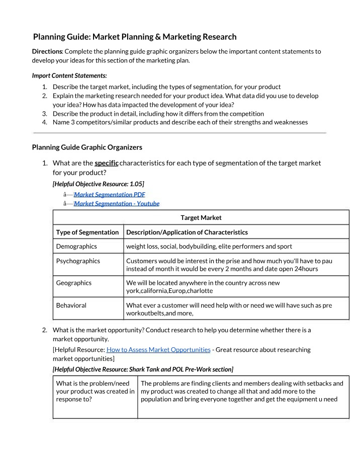 Target Market Development - Market Planning & Research