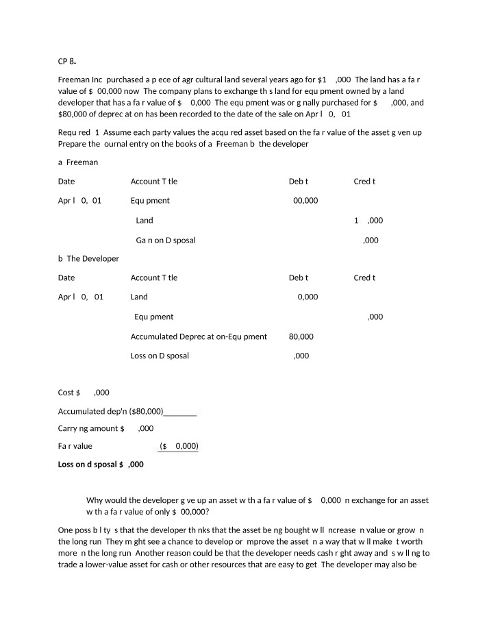 Journal Entries for Land Exchange