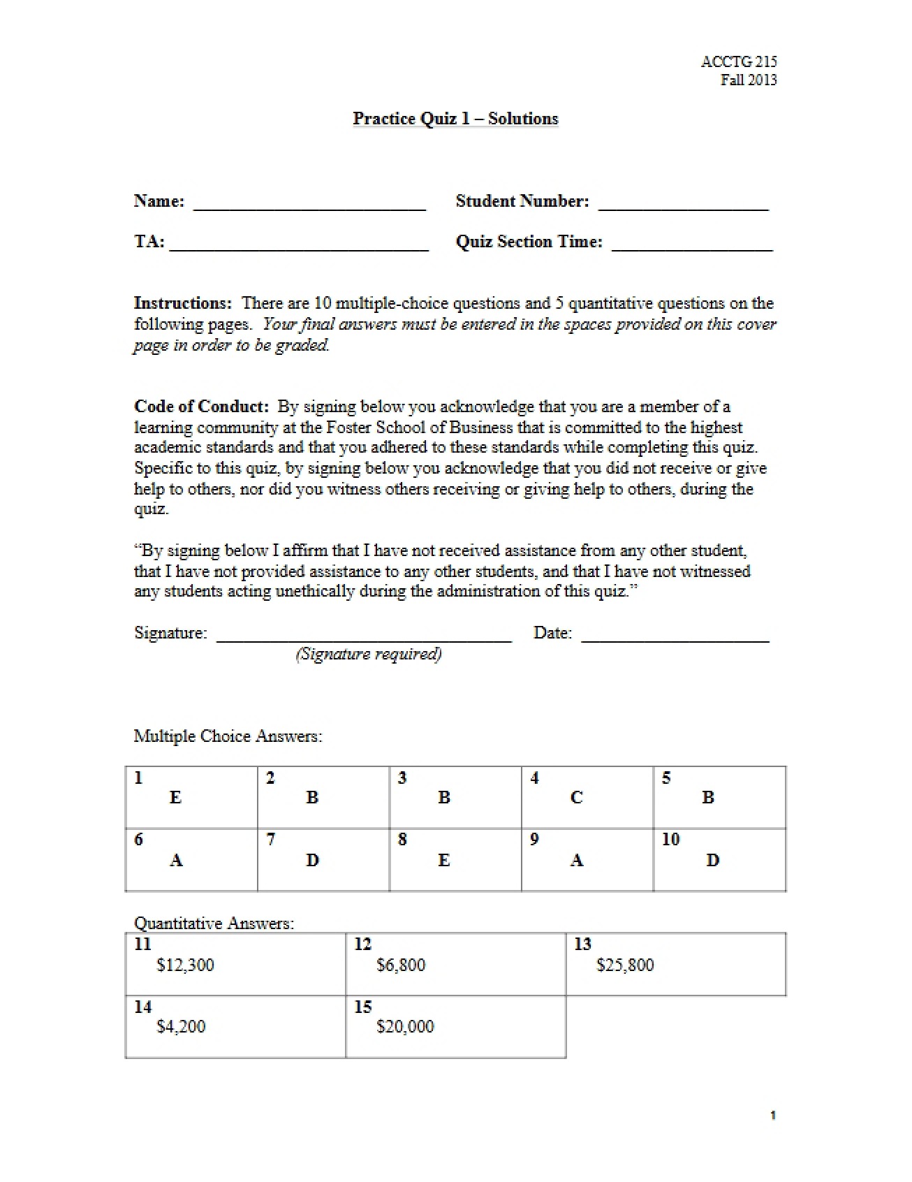 Solutions Practice Quiz 1