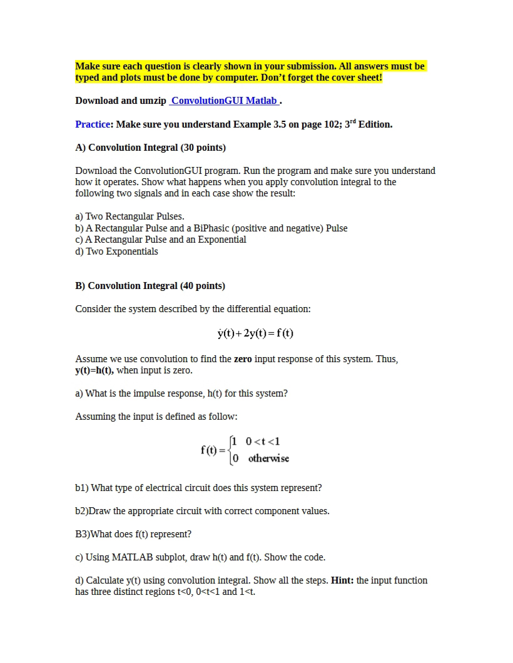 Questions on Convolution Integral