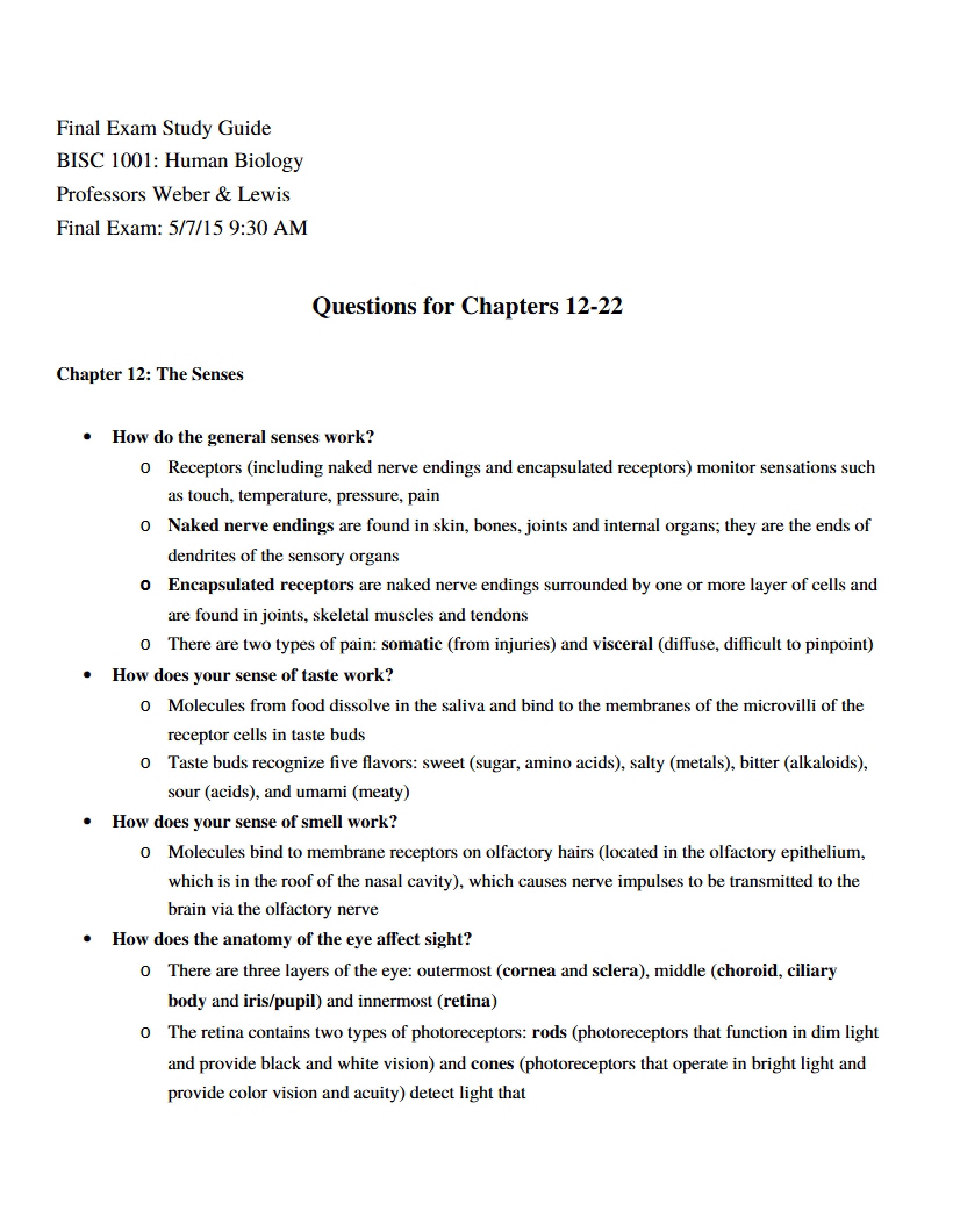 Study Guide for Final Exam