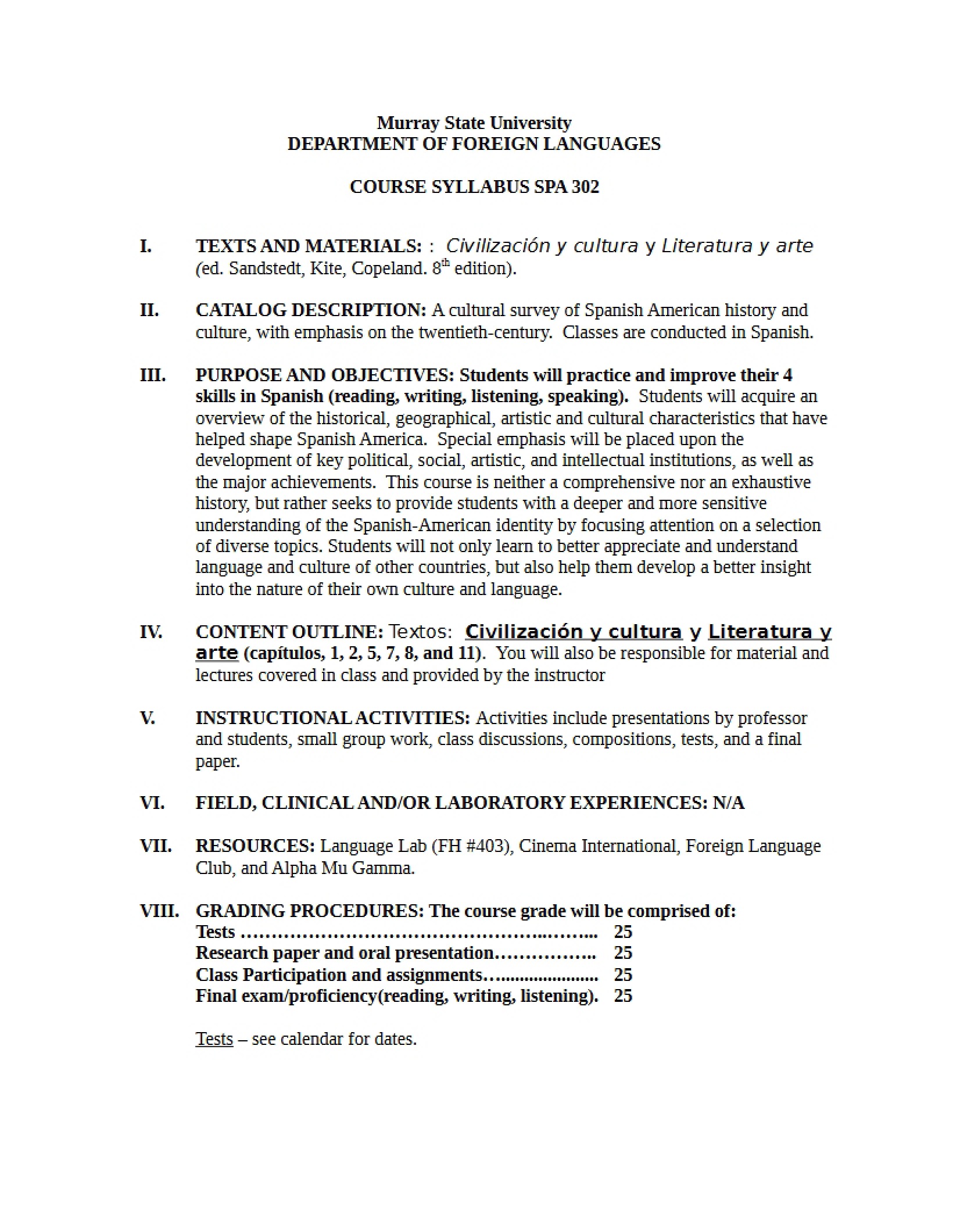 Syllabus - SPA 302