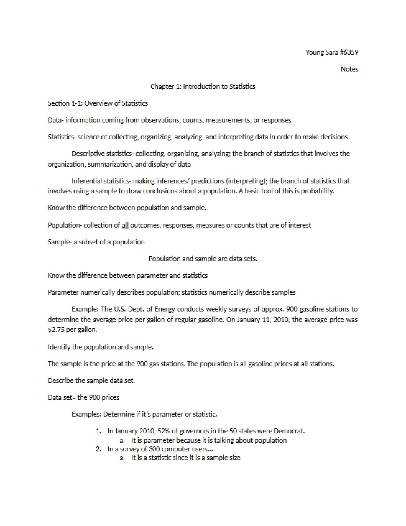 Statistics Notes Sections 1.1 & 1.2