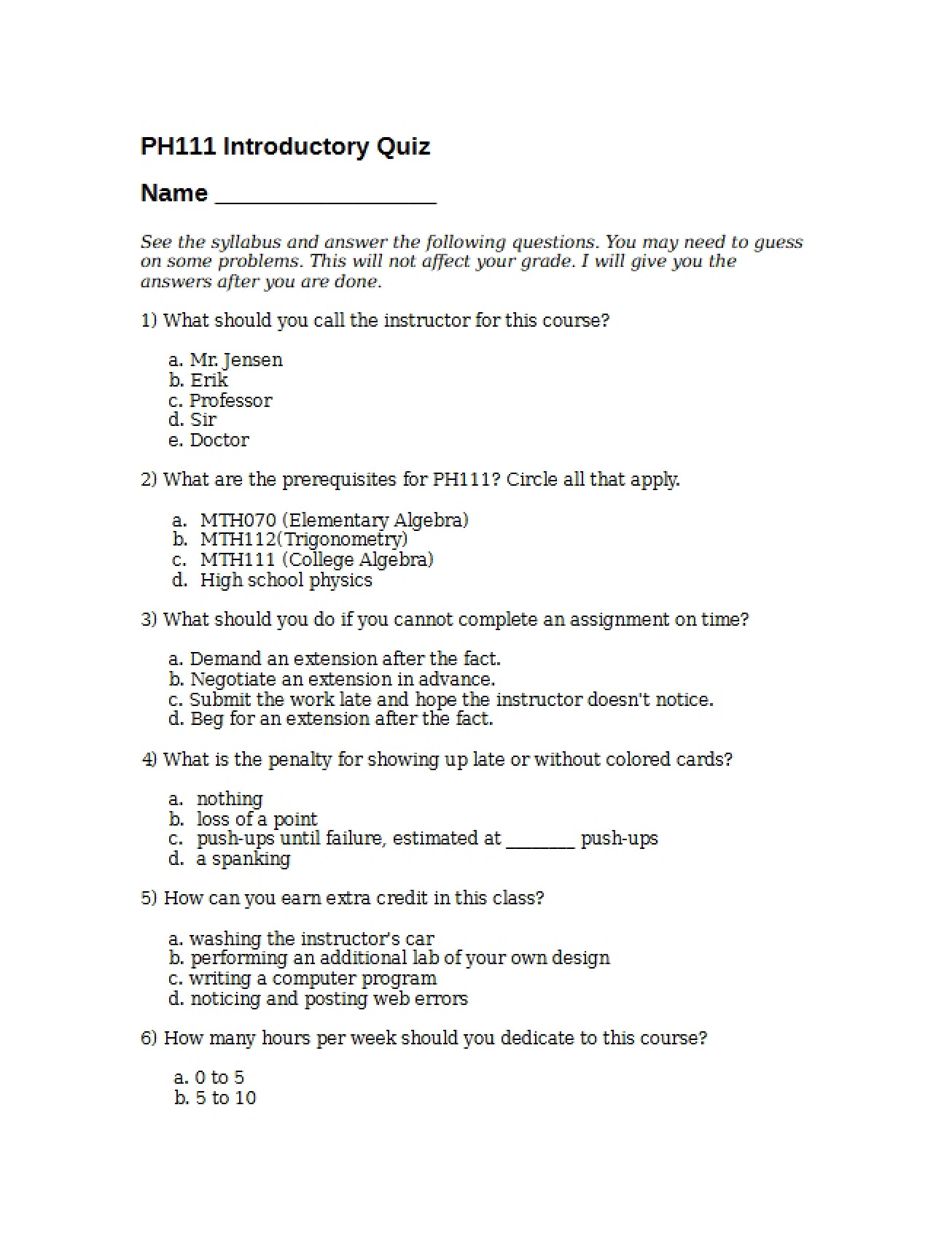 Quiz Introductory