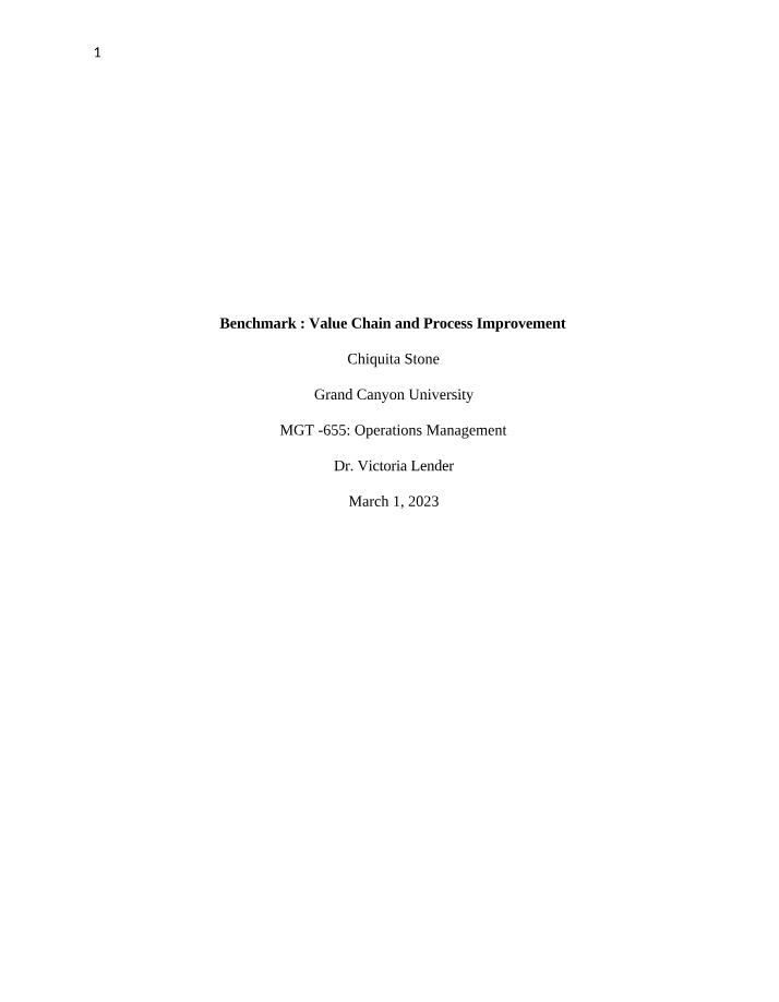 Value Chain and Process Improvement Benchmark Two