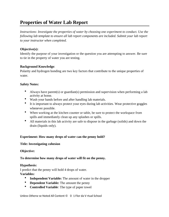 Lab Report - Properties of Water