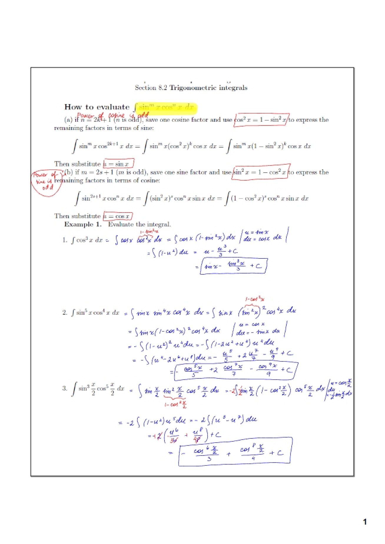 Trigonometric Integrals Section 8.2