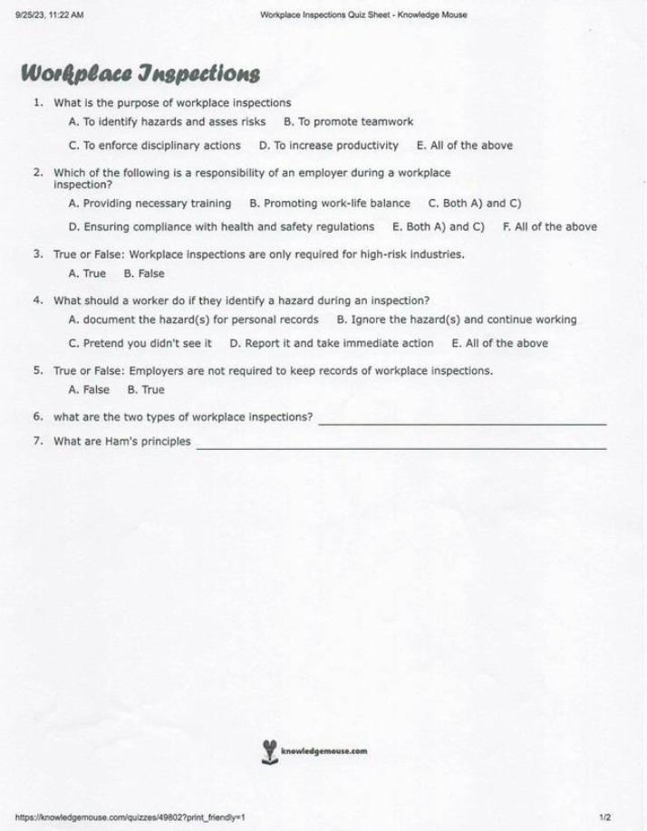Quiz on Workplace Inspections