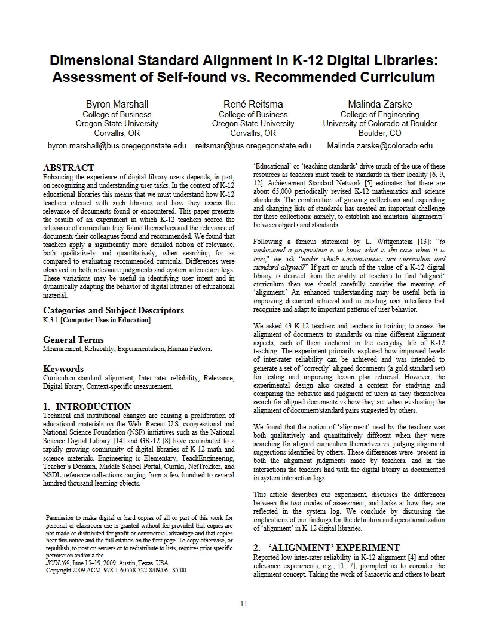K-12 Digital Libraries Dimensional Standard Alignment