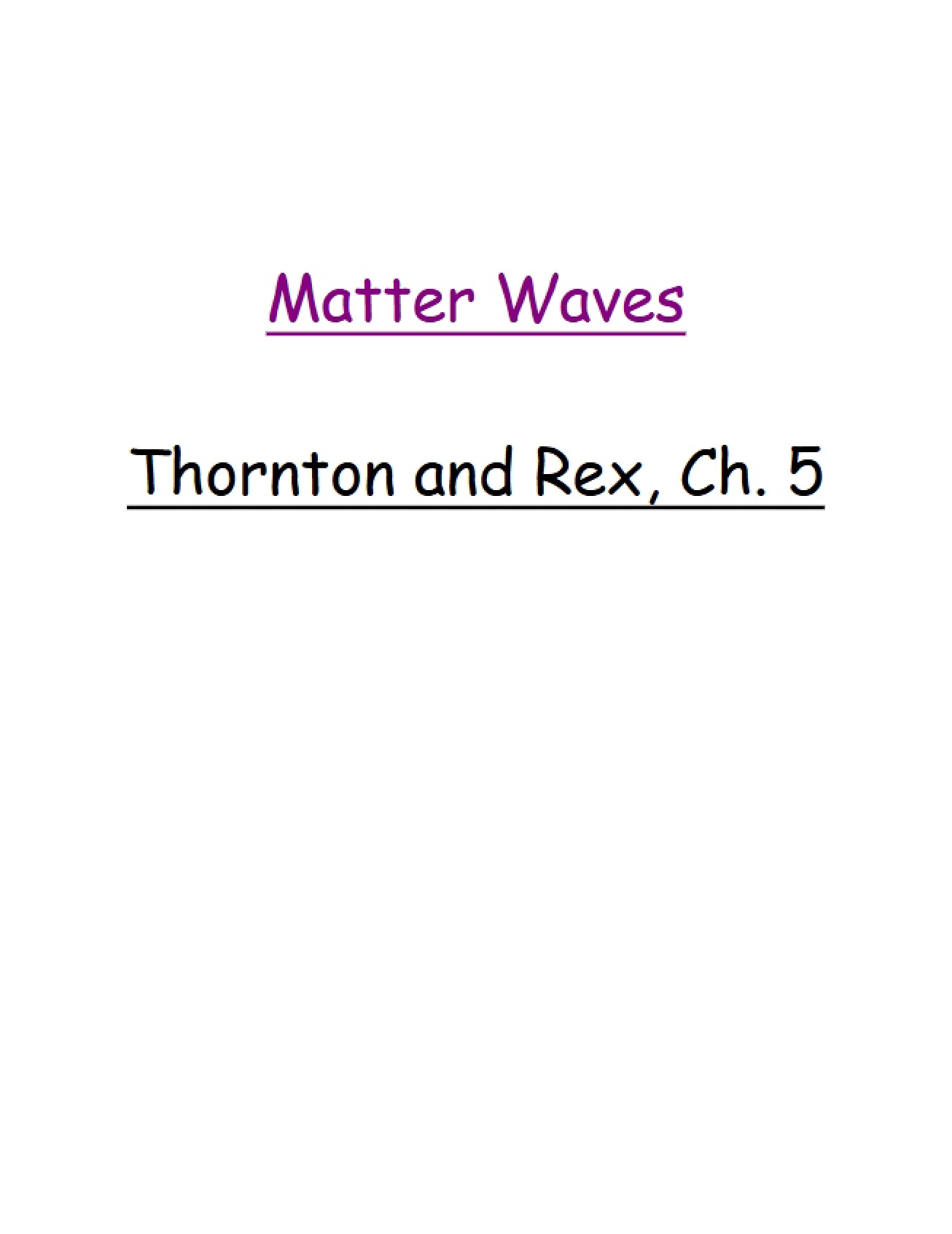 Waves of Matter