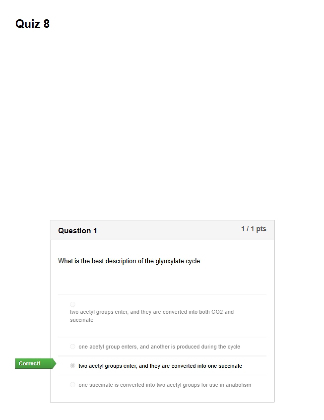 Metabolic Biochemistry Quiz Eight