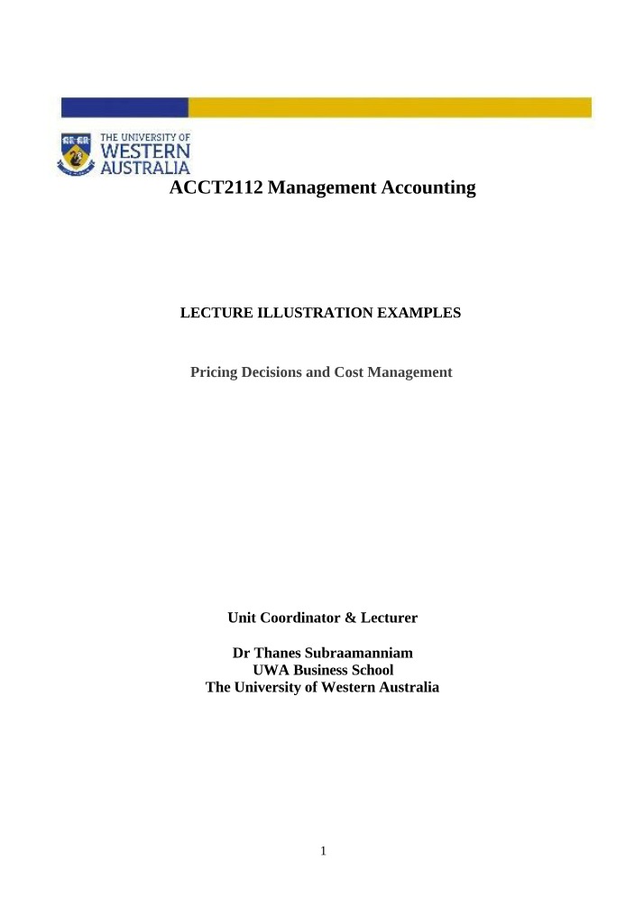Pricing Decisions and Cost Management Examples