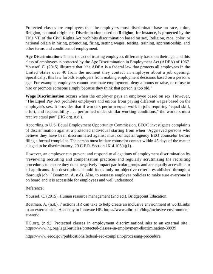 Employment Discrimination and Protected Classes