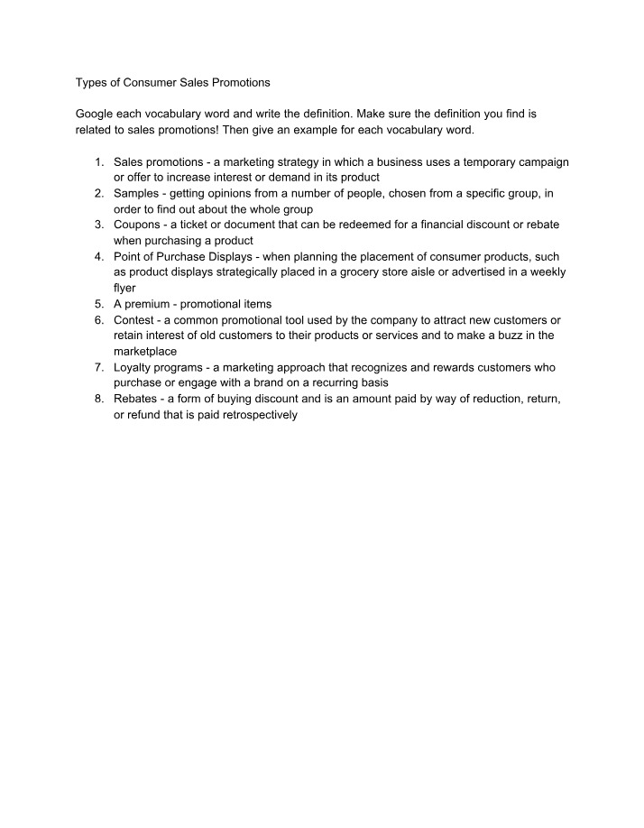 Consumer Sales Promotions Types