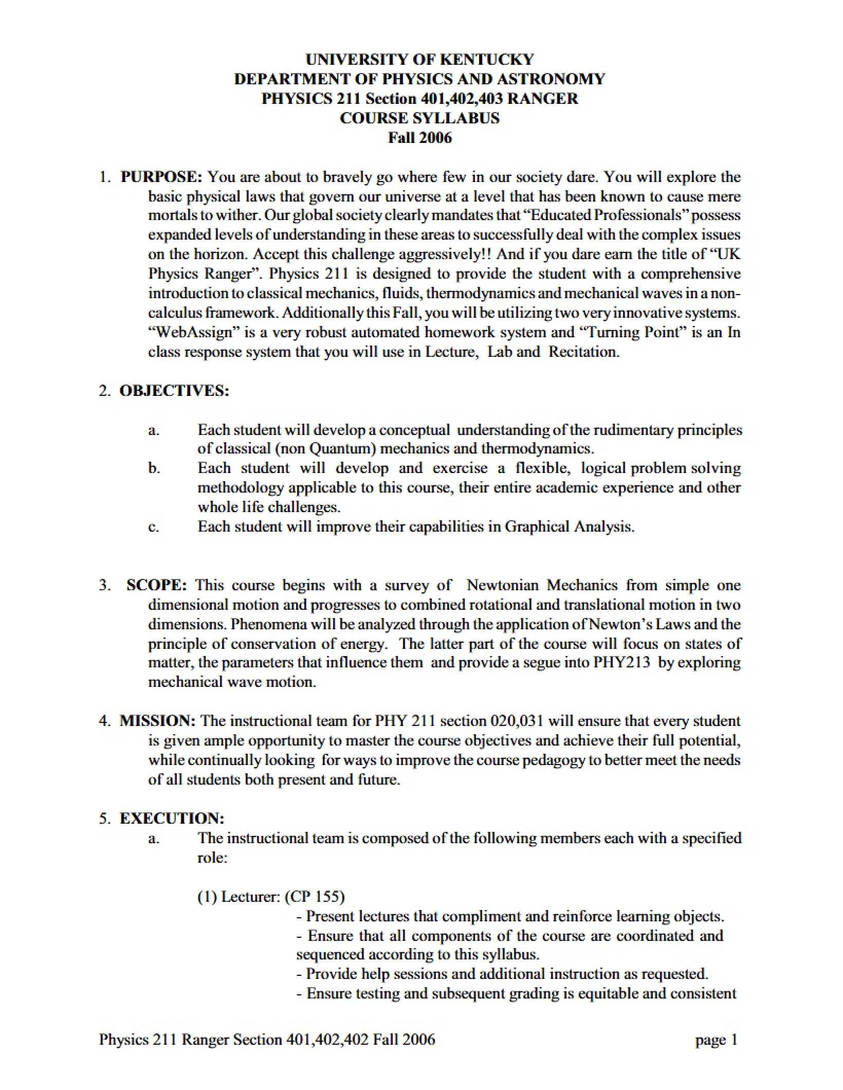 Ranger Course Syllabus (Section 401, 402, 403)